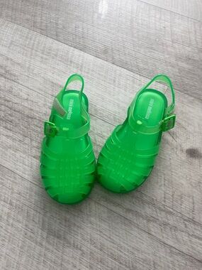 Mini Melissa Neon Green Jelly Sandals with Velcro buckle  Strap